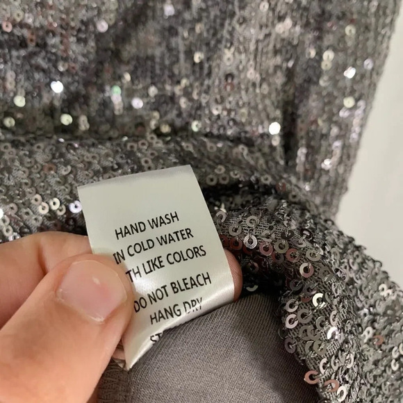 PS Love Tank Top Women's Medium Grey Silver Sequin TeaElla Draped Neckline - Picture 6 of 8